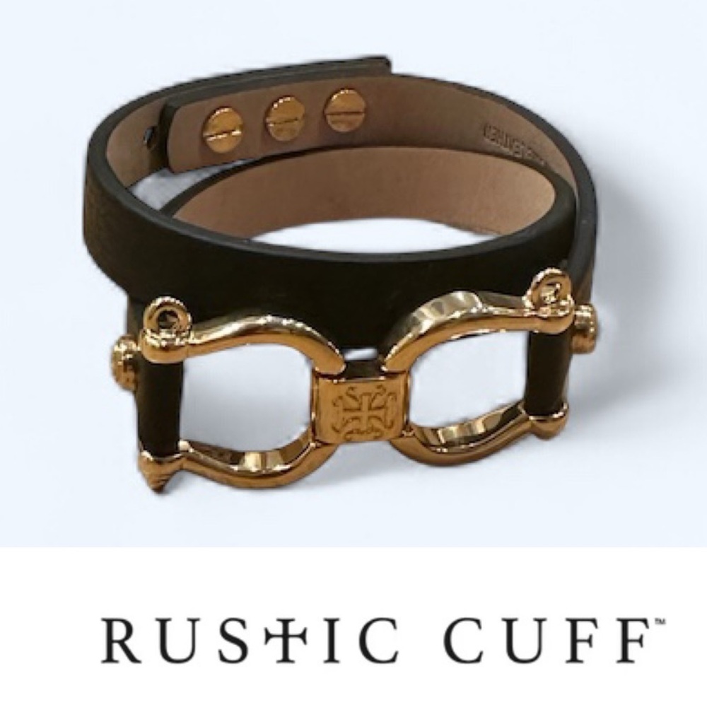 Rustic Cuff Black and Gold Double Wrap Leather Bracelet, MSRP $72